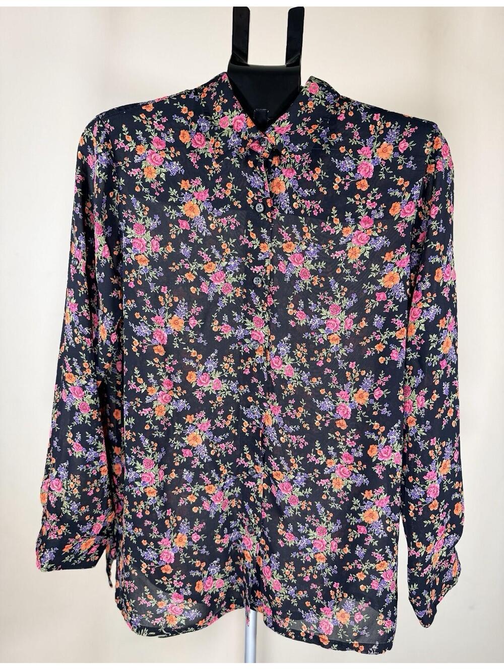 Jones New York Sport Women's Long Sleeve  Floral Button Blouse Size L